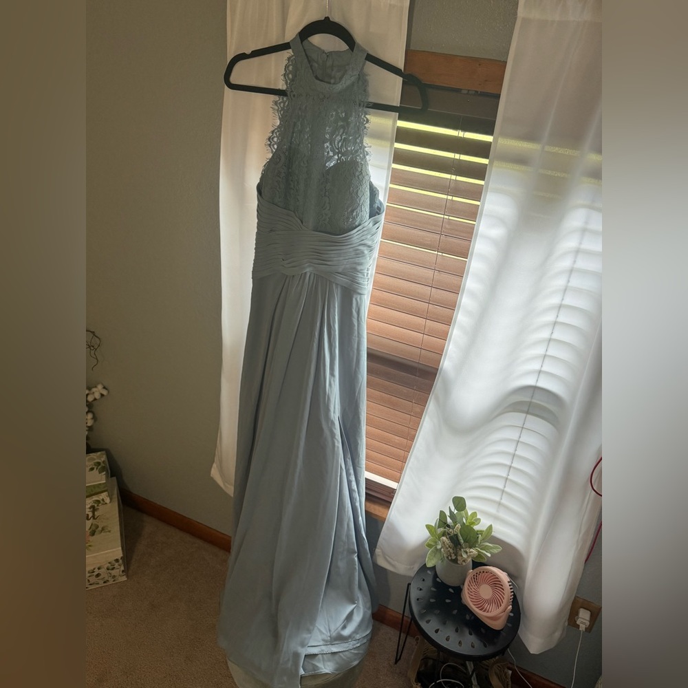 Elegant long, high neck lace wedding guest dress!